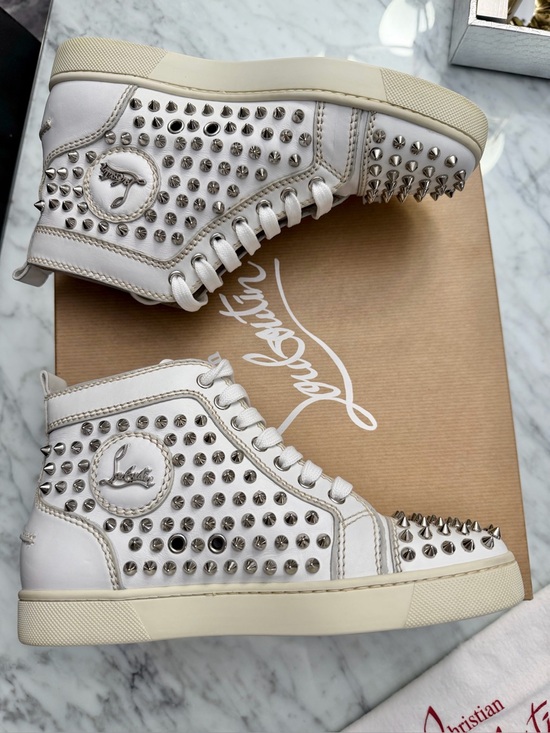 Christian Louboutin Shoes - Christian louboutin Louis studded white silver with box spike sneakers 37.5